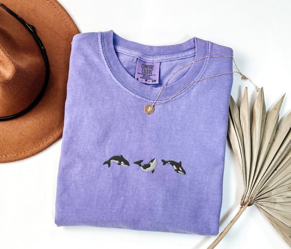 Embroidered Trio of Orcas Comfort Colors T-shirt - Image 3
