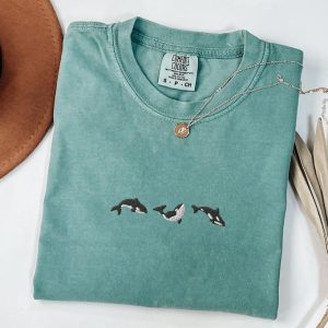 Embroidered Trio of Orcas Comfort Colors T-shirt