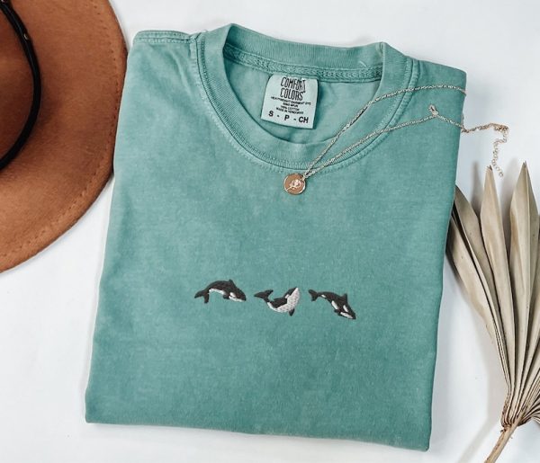 Embroidered Trio of Orcas Comfort Colors T-shirt