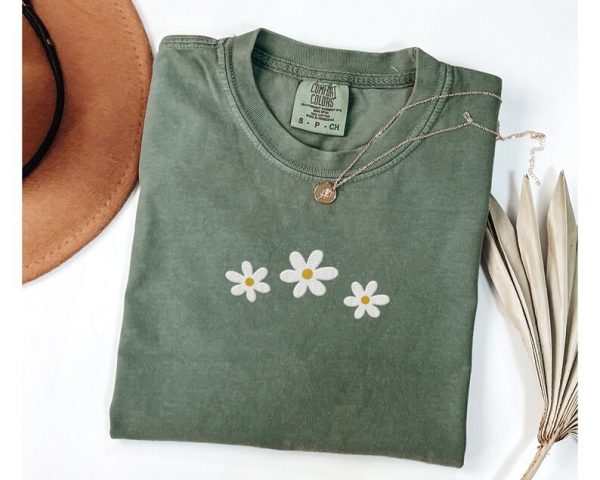 Embroidered Colors Daisy Shirt Flower T-Shirt - Image 2