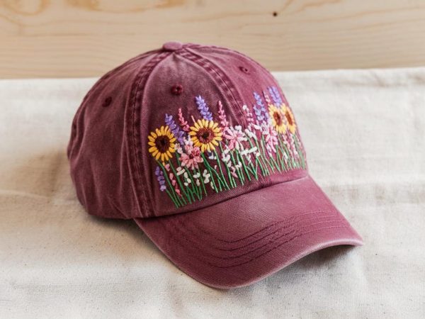 Embroidered Flower Hat – Vintage Washed Baseball Cap - Image 3