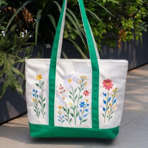 Flower Garden Embroidered Tote Bag