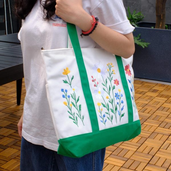 Flower Garden Embroidered Tote Bag - Image 2