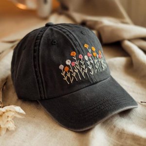 Embroidered Flower Hat – Vintage Washed Baseball Cap