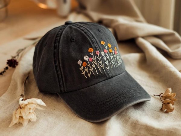 Embroidered Flower Hat – Vintage Washed Baseball Cap