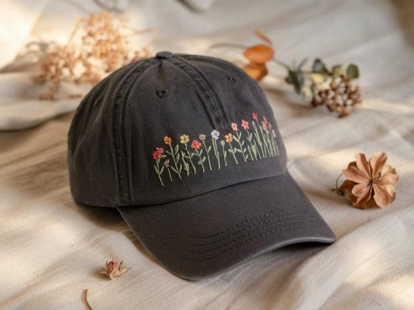 Embroidered Flower Hat – Vintage Washed Baseball Cap - Image 2