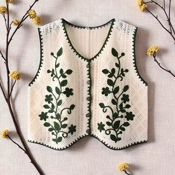 Flower Embroidered Crochet Vest - Image 2