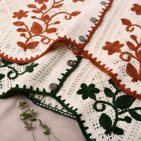 Flower Embroidered Crochet Vest - Image 3