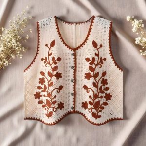 Flower Embroidered Crochet Vest